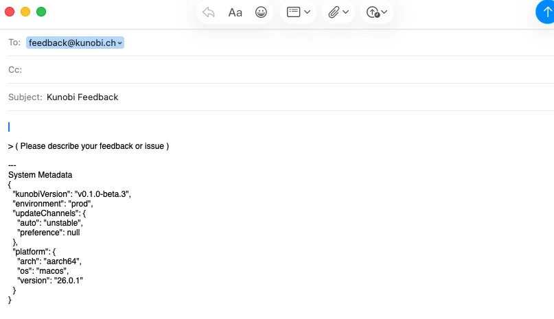 Email client with feedback template